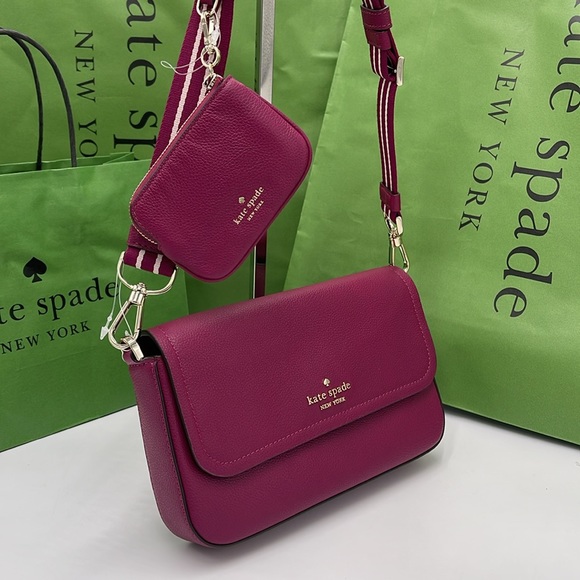 KATE SPADE Rosie Pebble Leather Small Flap Crossbody 
Dark Raspberry 
NWT - Picture 2 of 16